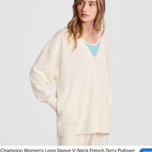 Champion Men's V-Neck Pullover Sweatshirt in Cream